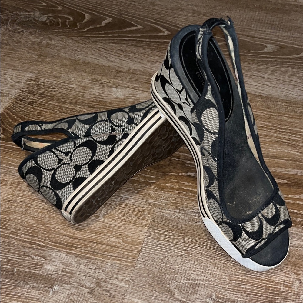 Coach Black and Tan Wedge Shoes